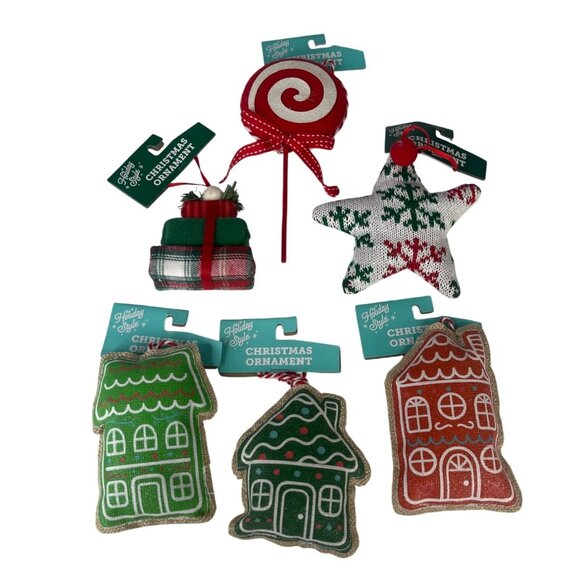 Holiday Style Christmas Ornament Set of 6 Material Knit New - Picture 2 of 8